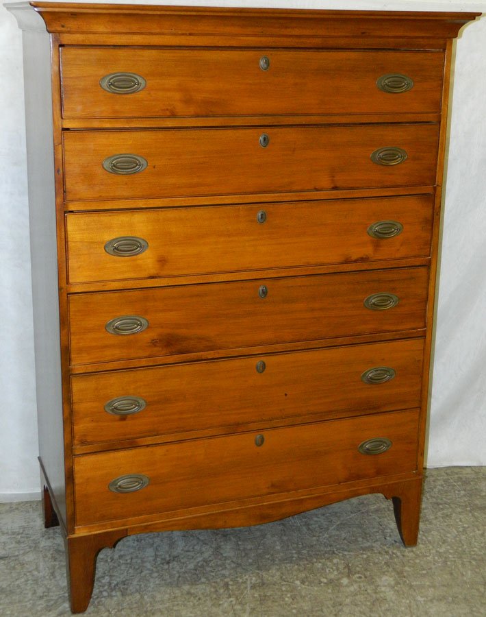 18th C cherry or birch Penn. six drawer tall chest.: 18th Century cherry or birch Pennsylvania six drawer tall chest. 41 1/2" wide x 20" deep x 56" tall.