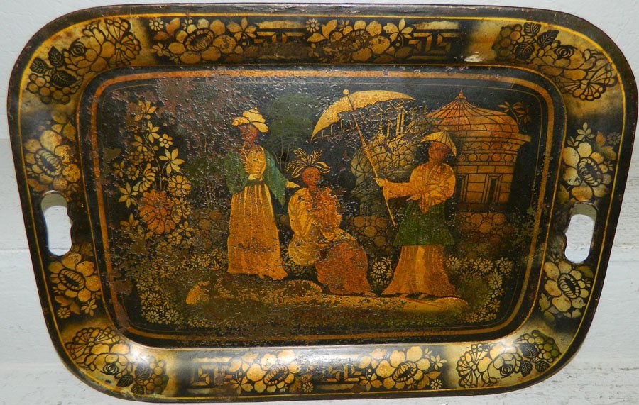 19th Century tole hand painted tray.: 19th Century hand painted tole tray. 20" x 14 3/4".