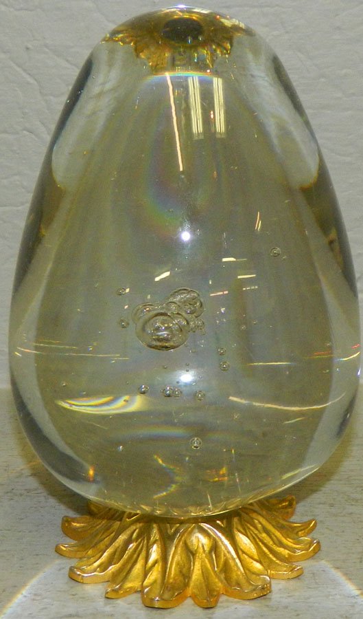 Hand blown glass egg paperweight.: Hand blown glass egg paperweight. 7" tall.