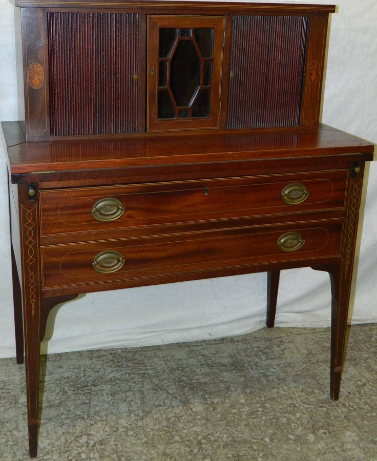 Hepplewhite ladies desk with tambour doors.: Hepplewhite ladies desk with tambour doors. 36 1/2" wide x 18 1/2" deep x 45" tall.