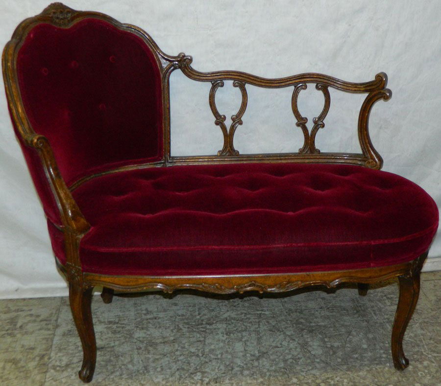 French walnut chaise lounge. (Matches lot 487).: French walnut chaise lounge. (Matches lot 487). 36" tall x 44" long.