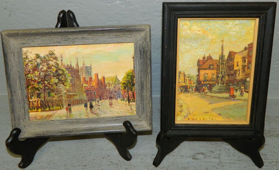 (2) Miniature oil paintings, signed Samuel Pratt.: (2) Miniature oil paintings, signed Samuel Pratt. Frame sizes 8 1/2" x 6 1/2" and 8 1/4" x 6 1/2".