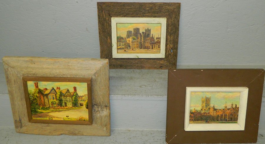 (3) Miniature Samuel Pratt oils.: (3) Miniature Samuel Pratt oils. Frame sizes 13" x 11 1/4", 12 1/4" x 10 1/2" and 12" x 10".