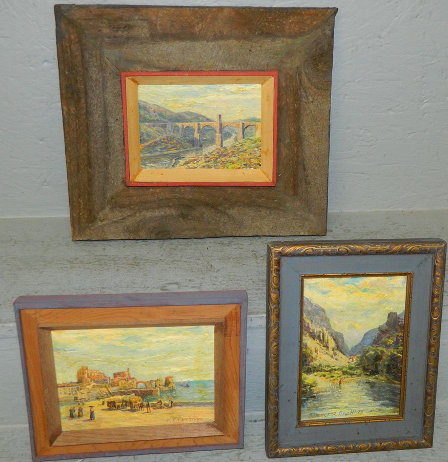 (3) Miniature Samuel Pratt oils.: (3) Miniature Samuel Pratt oils. Frame sizes 9 1/2" x 7 1/2", 9 1/4" x 7 1/2" and 12 1/2" x 11".