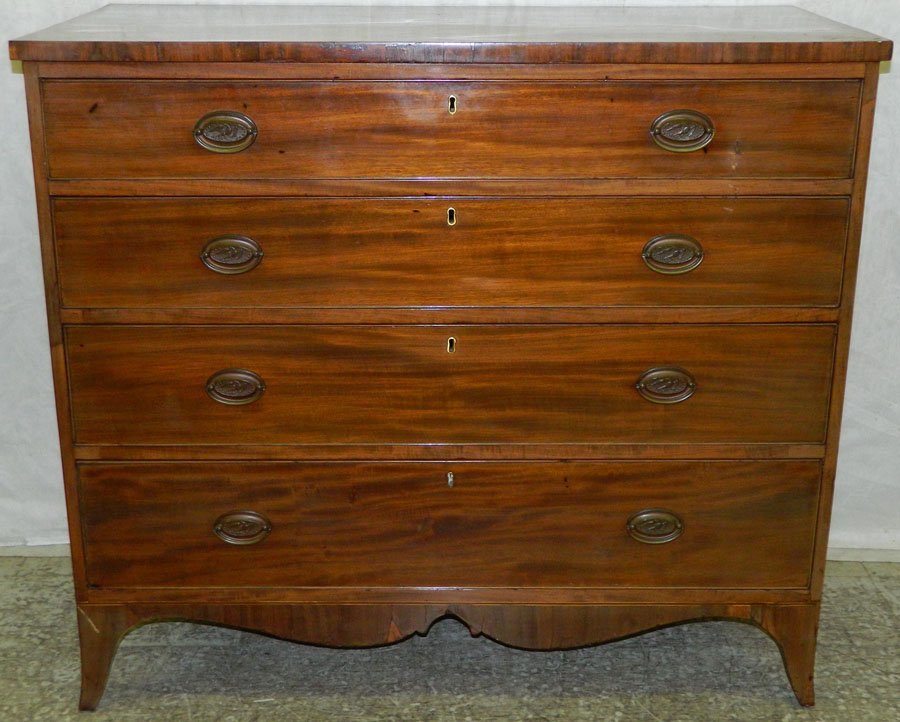 Pennsylvania four drawer mah Hepplewhite chest.: Pennsylvania four drawer mahogany Hepplewhite chest. 45 12" wide x 20 1/4" deep x 41" tall.