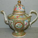 19th Century Rose Mandarin teapot. 11" tall.