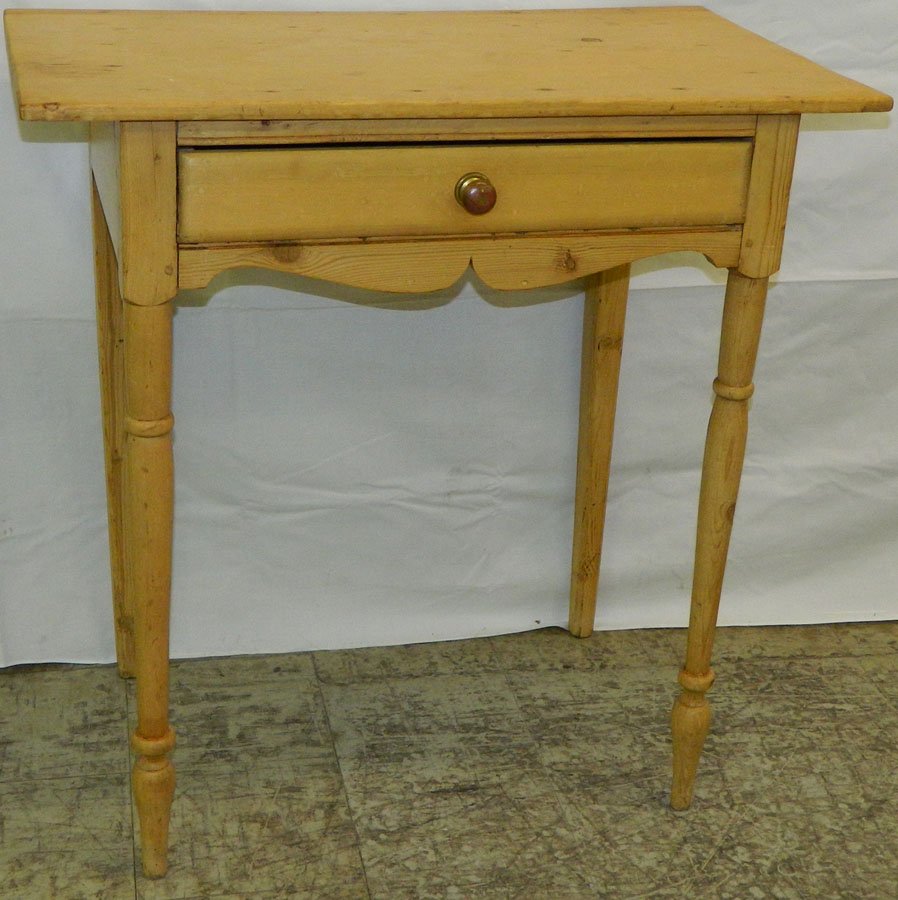 Bleached pine single drawer work table.: Bleached pine single drawer work table. 31" wide x 18 1/2" deep x 32" tall.