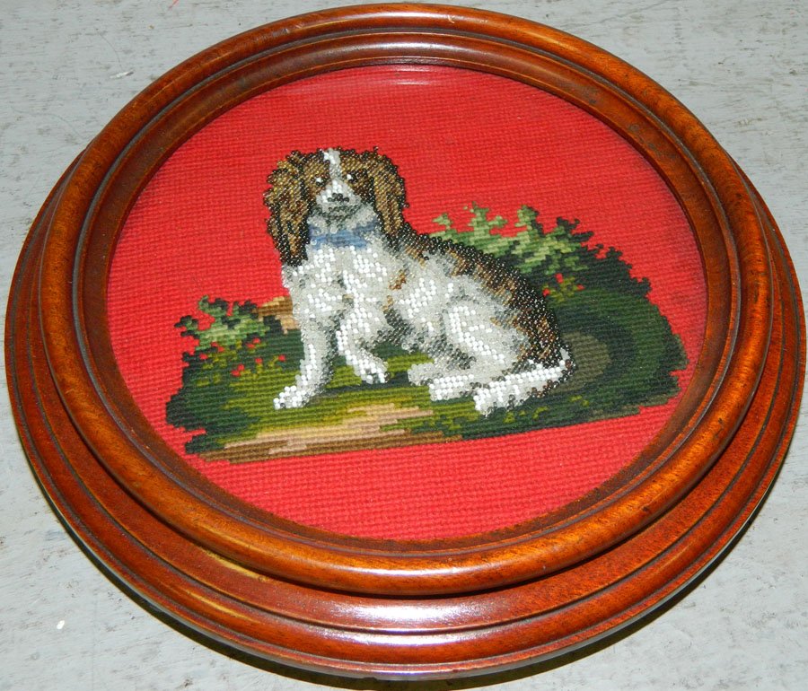 Beadwork teapot server with casters.: Beadwork teapot server with casters. 10 1/2" diameter.