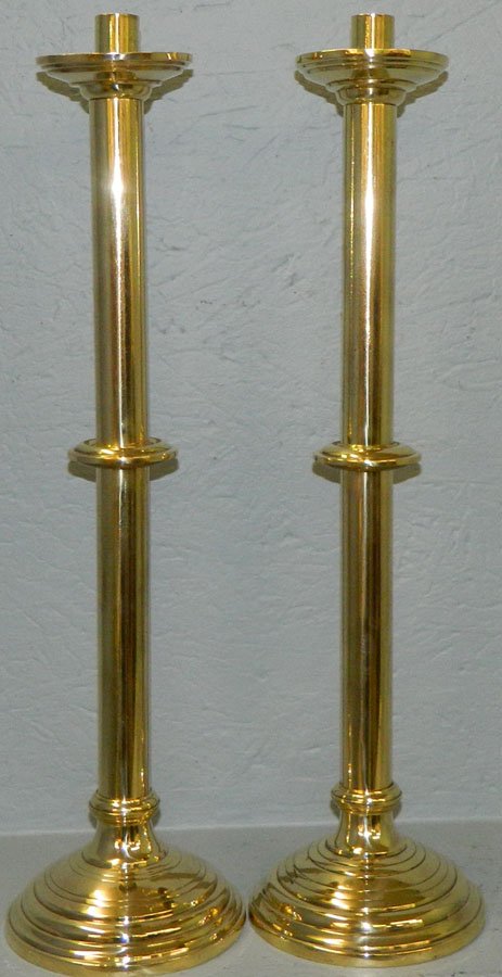 Pair of solid brass altar candlesticks. 22" tall.: Pair of solid brass altar candlesticks. 22" tall.