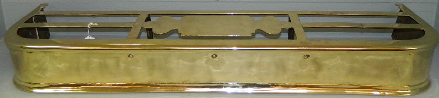 Solid brass fire fender with kettle holder.: Solid brass fire fender with kettle holder. 48" long x 12" deep.