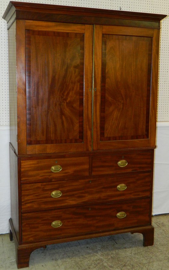 Mahogany linen press with trays.: Mahogany linen press with trays. 49" wide x 21 1/2" deep x 81 1/2" tall.