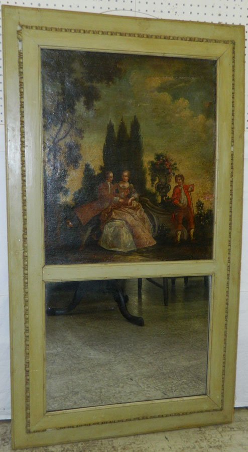 Hand painted French trumeau mirror. 32" x 57".: Hand painted French trumeau mirror. 32" x 57".