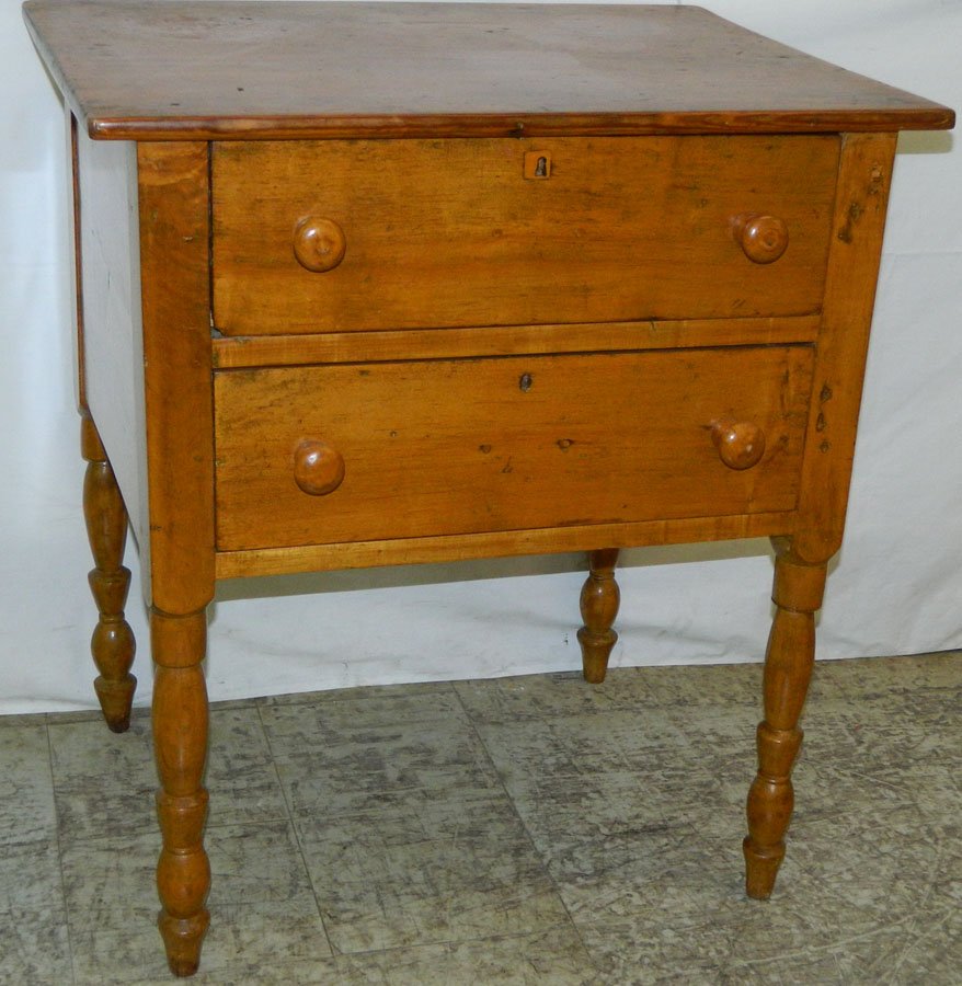 North Carolina pine two drawer work table.: North Carolina pine two drawer work table. 27" wide x 20 1/2" deep x 30 1/2" tall.