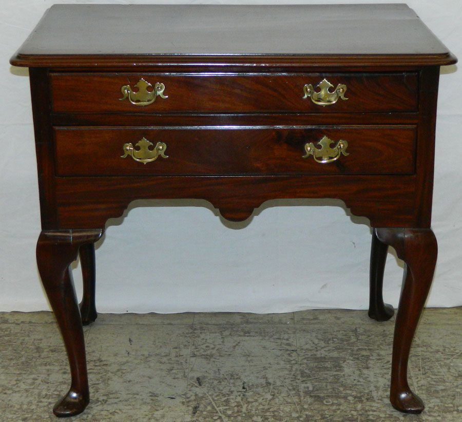 18th C Queen Anne mah two drawer lowboy.: 18th Century Queen Anne mahogany two drawer lowboy. 30" wide x 18 1/2" deep x 28" tall.