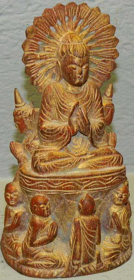 Ancient painted and giltwood Indian deity Surya.: Ancient painted and giltwood Indian deity Surya. 7 1/2" tall.
