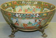 19th C Rose Medallion punch bowl w/sp stand.