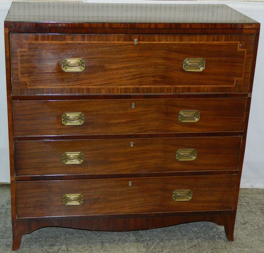 19th C four drawer Hepplewhite mahogany chest.: 19th Century four drawer Hepplewhite mahogany chest. 42" wide x 20 1/2" deep x 42 1/2" tall.