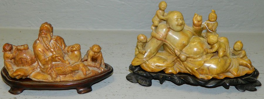 (2) Soapstone figures.: (2) Soapstone figures. 5 3/4" wide with stand and 7" long.