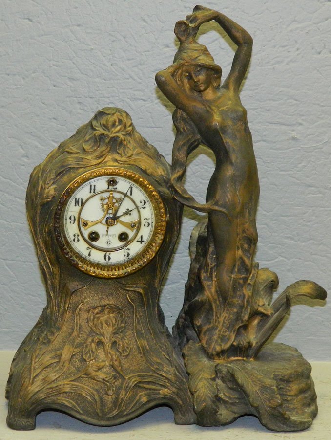 Gilbert Open Escapement Figural Clock: Gilbert Open Escapement Figural Clock, Winston, CT 15 3/4" h