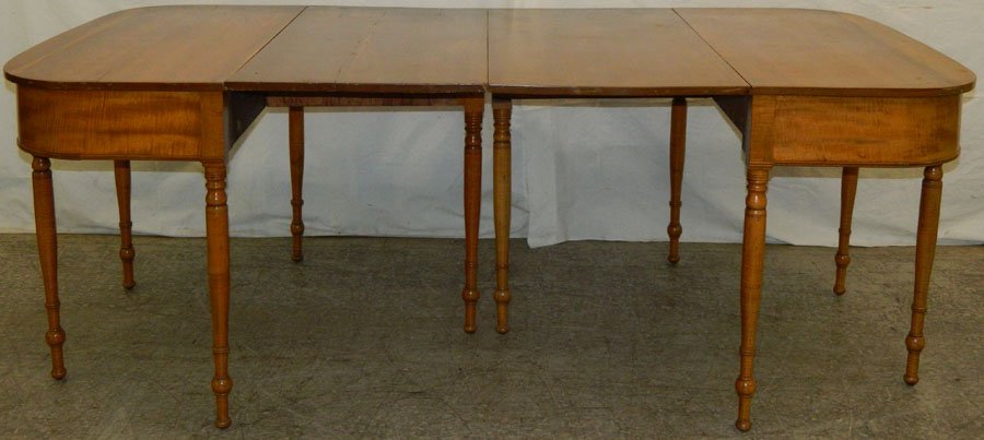 American cherry d-end console tables: American cherry d-end console tables w/ tiger cherry skirts 44 1/4"l x 20 1/2" x 29"h