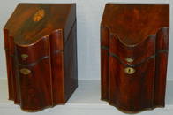 (2) 18th c. mah inlaid knife boxes w/ inserts.