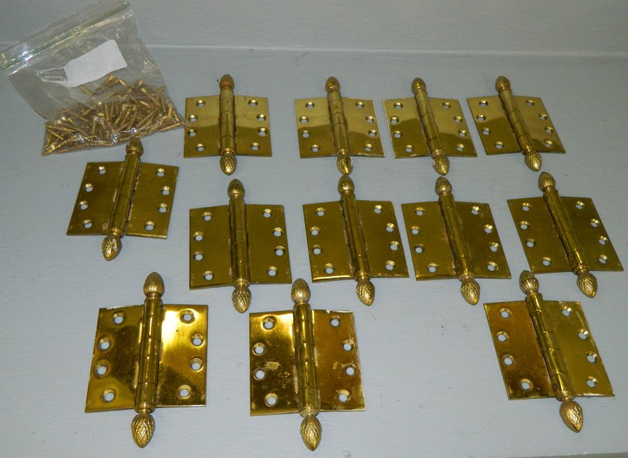 Twelve (12) Cast Brass Hinges: Twelve (12) Cast Brass Hinges by Lawrence Ball Bearing Bushing Co. 6 3/4" x 4"