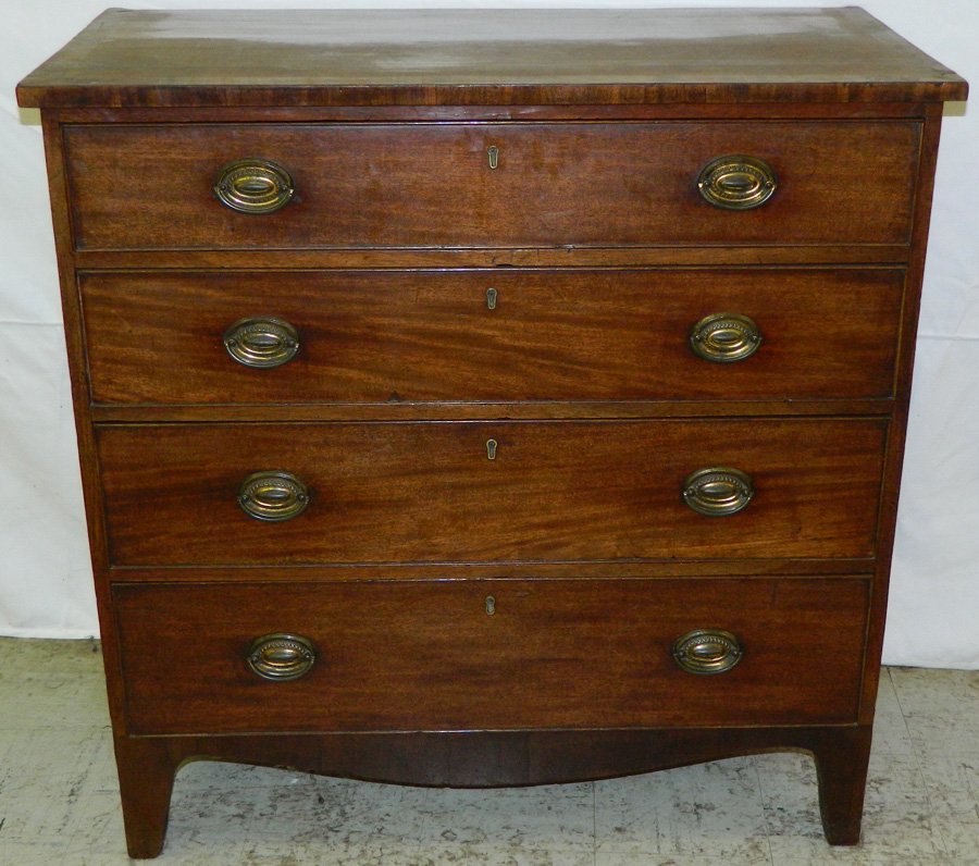 English Hepplewhite four drawer chest: English Hepplewhite four drawer chest w/original hardware. 48 3/4" x 18 3/4" x 39 1/2" h.
