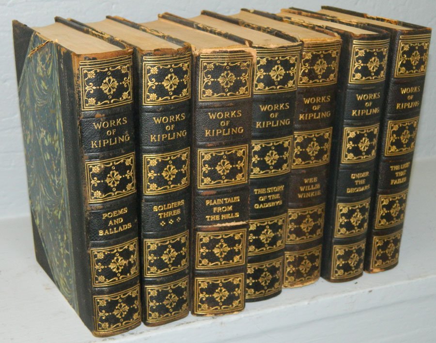 (7) Works of Kipling,1/4 leather bound books. (1 of 2)