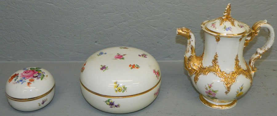 (3) pcs Meissen inc. teapot ,2 covered boxes (1 of 4)