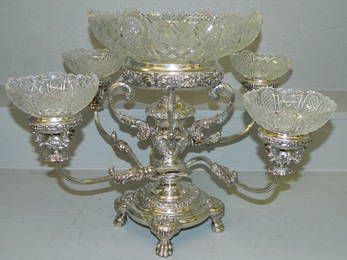 Sheffield plate & cut glass epergne