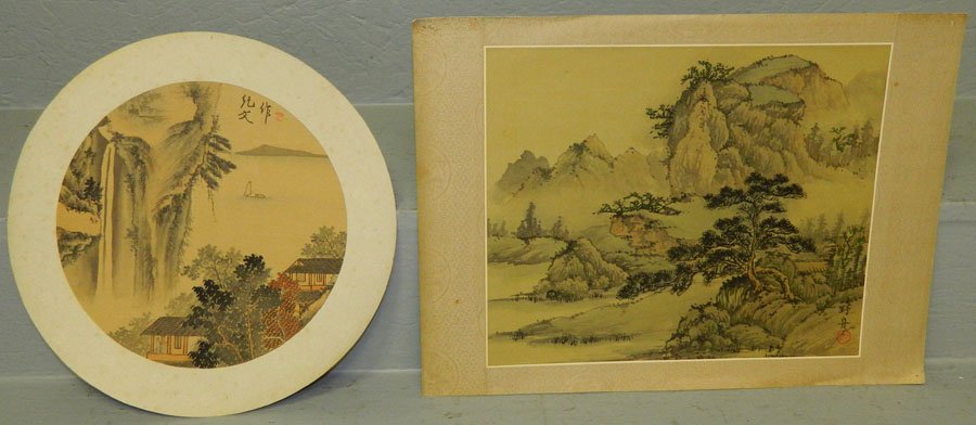 (2) Oriental matted signed  fine watercolors. (1 of 3)