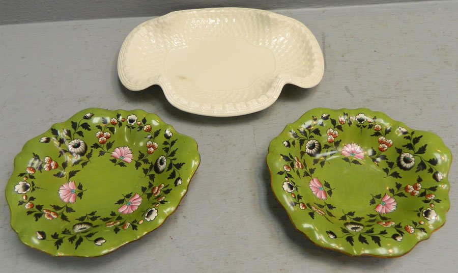 1 Spode dish & 2 Copeland paint dec. dishes: 1 Spode dish and 2 Copeland paint decorated dishes. 9 3/4" and 13 1/2"