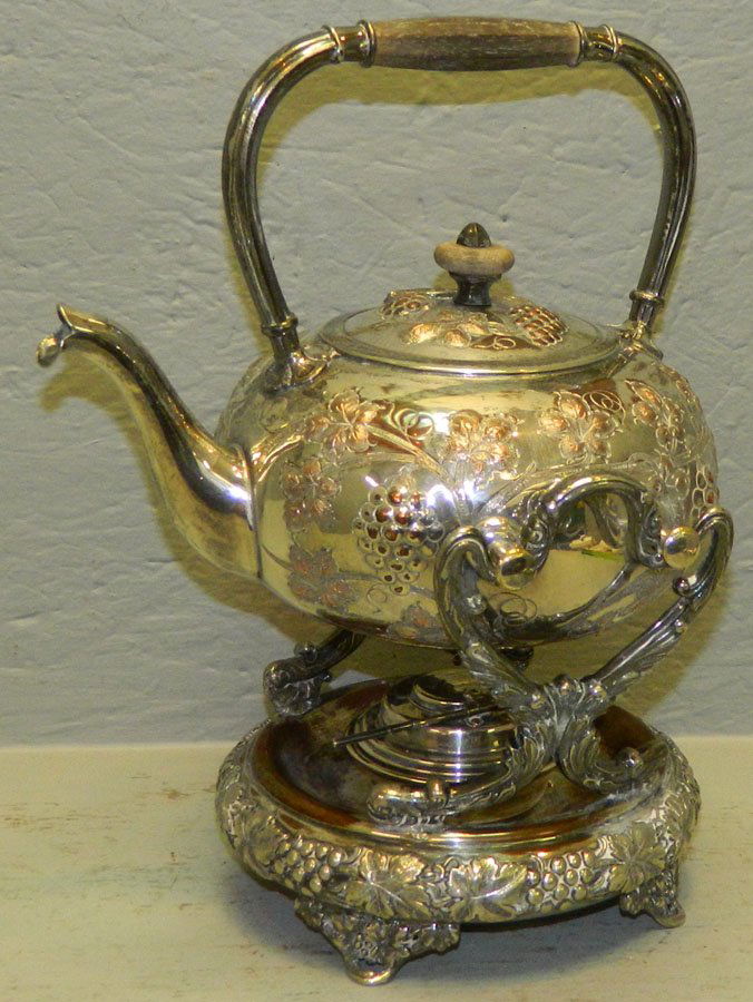 Grape and cable silver plated tea pot. 12 1/2" tall. (1 of 1)