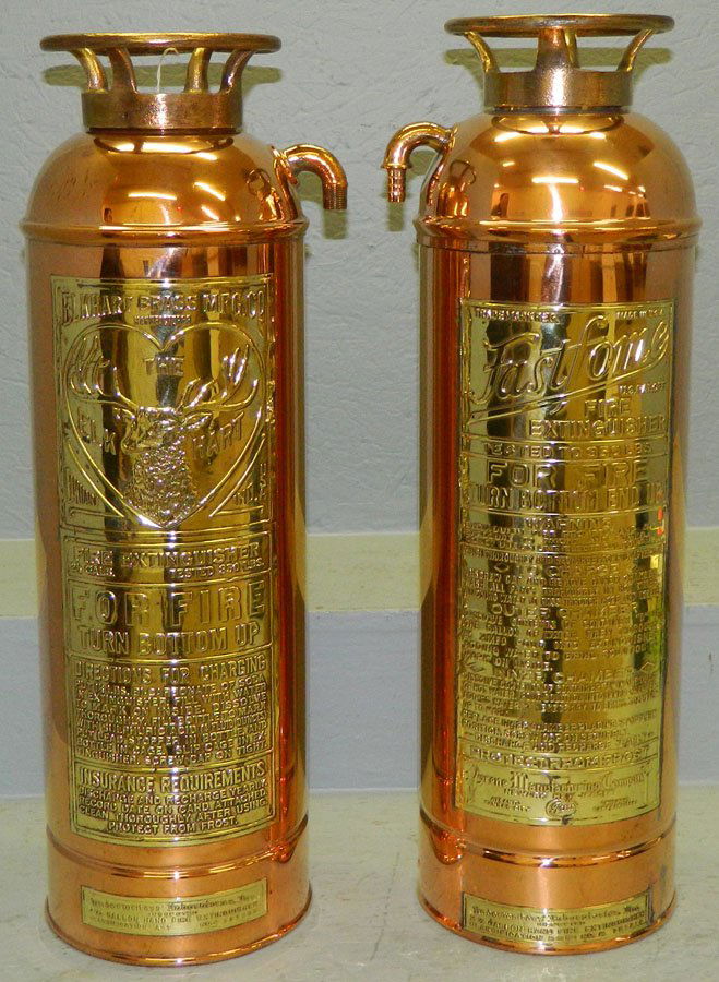 2 polished brass fire ext. w/ deer heads. 23 1/4" (1 of 3)