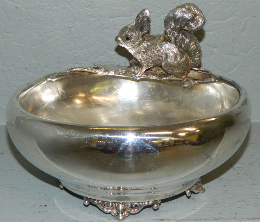 Silver plated nut bowl with squirrel figure. (1 of 4)
