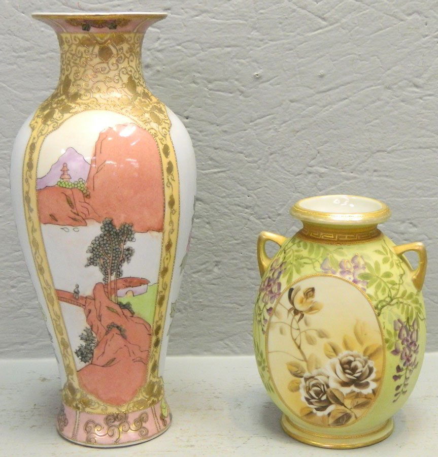 2 Nippon vases. 7" and 12 1/2". (1 of 3)