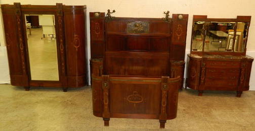 3 pc Italian inlaid bedroom suite w/bronze mounts