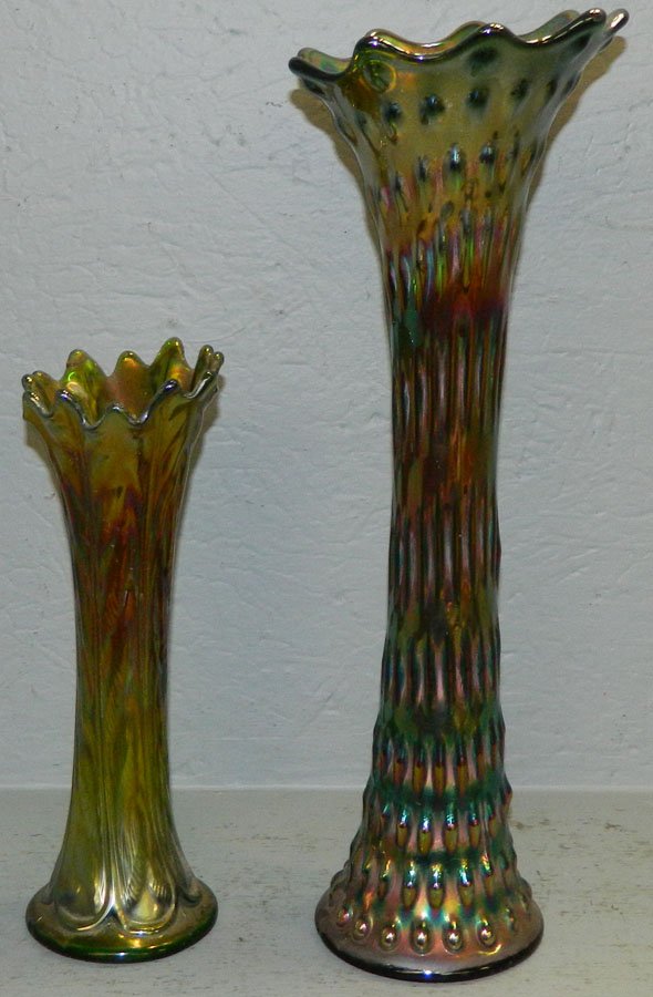 2 Carnival Glass purple trumpet vases. (1 of 1)