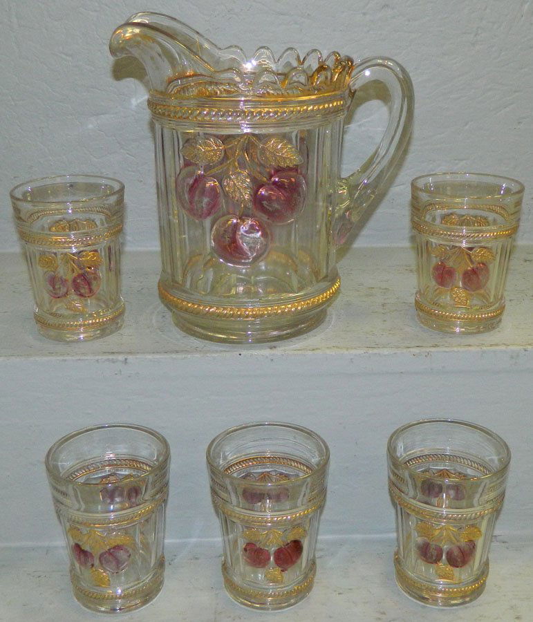 Northwood pch& cable Carnival glass pitcher set. (1 of 1)