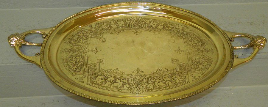 Brass 2 joker face handle serving tray. (1 of 2)