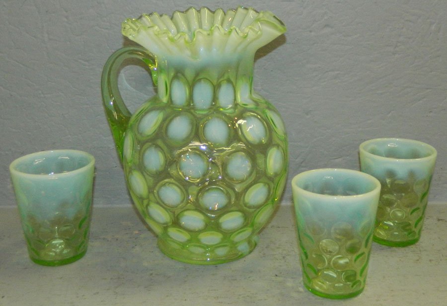 Fenton coin dot opal. 4 pc water pitcher set. (1 of 2)