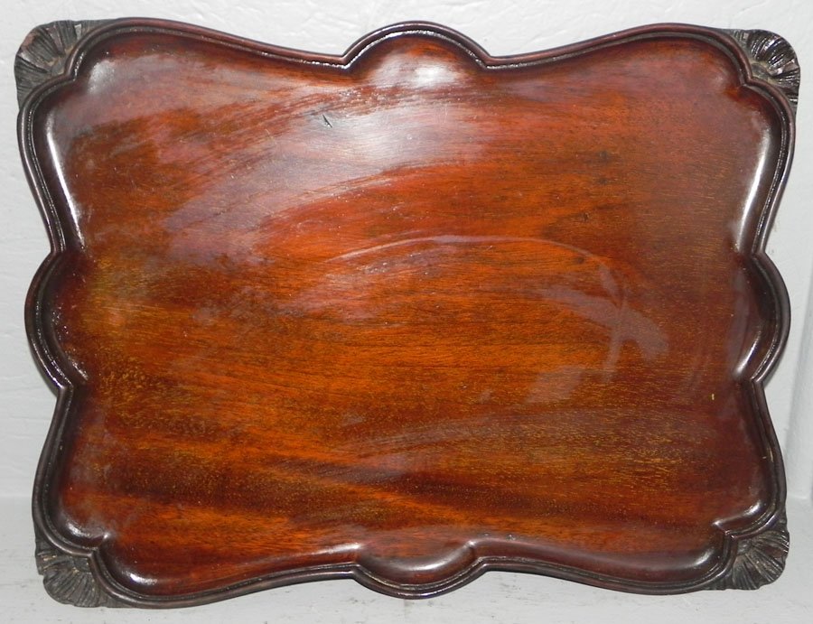 Carved mahogany tray.: Carved mahogany tray. 13 1/2" x 18".