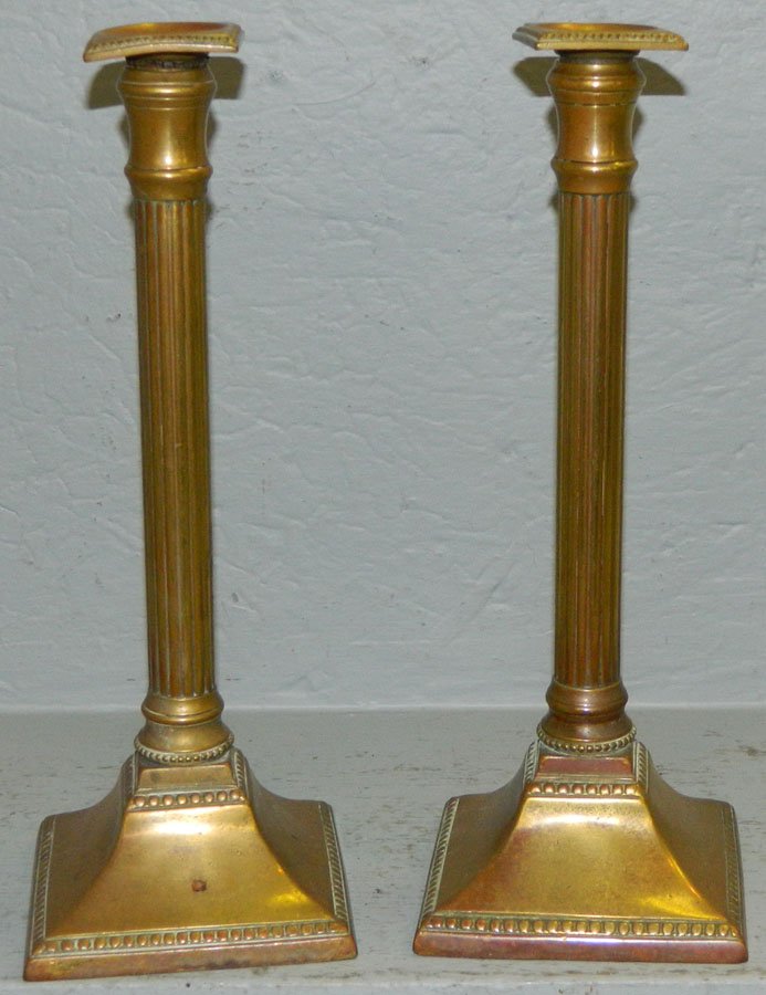 Pair of 19th C. brass column candlesticks (1 of 2)