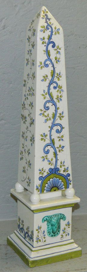 French hand painted porcelain obelisk.: French hand painted porcelain obelisk. 17 1/4" tall..