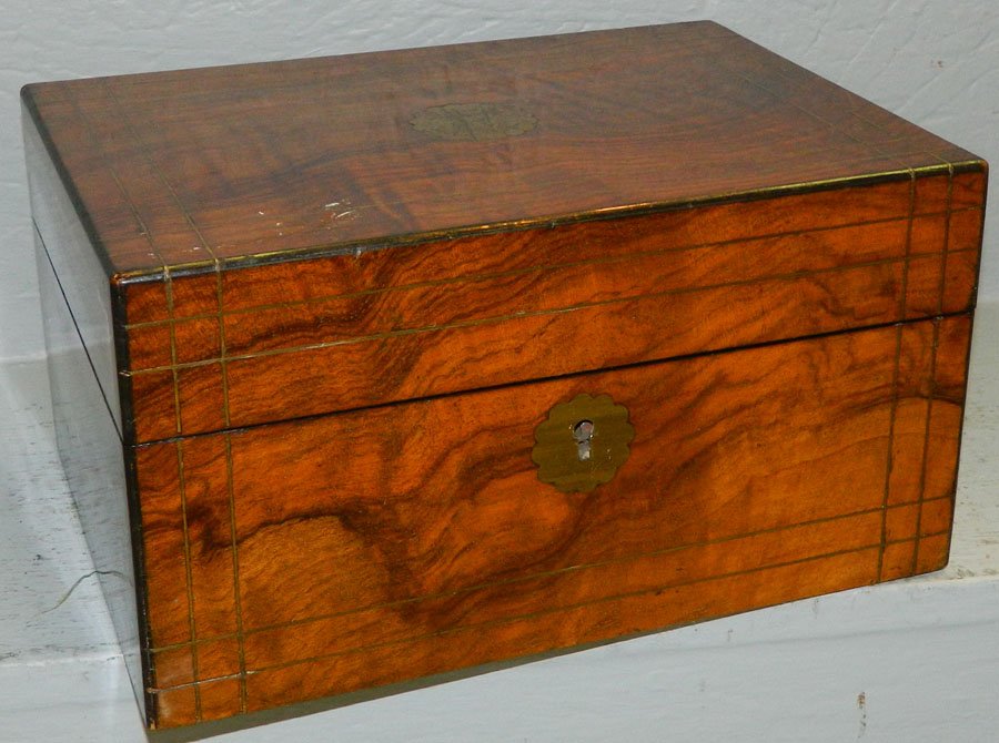 19th c. Rosewood and brass inlaid dresser box. (1 of 3)