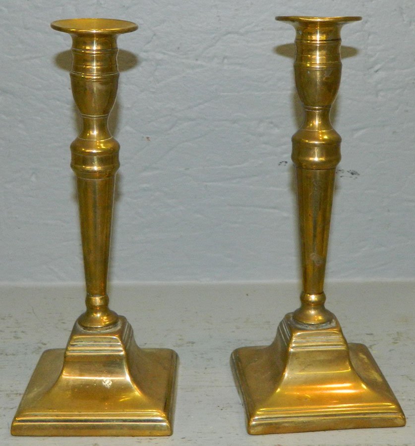 Pair of early square base 19th c. candlesticks (1 of 2)