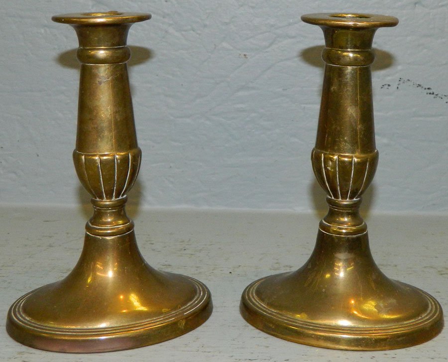 Pair of oval base 19th C. brass candlesticks (1 of 2)