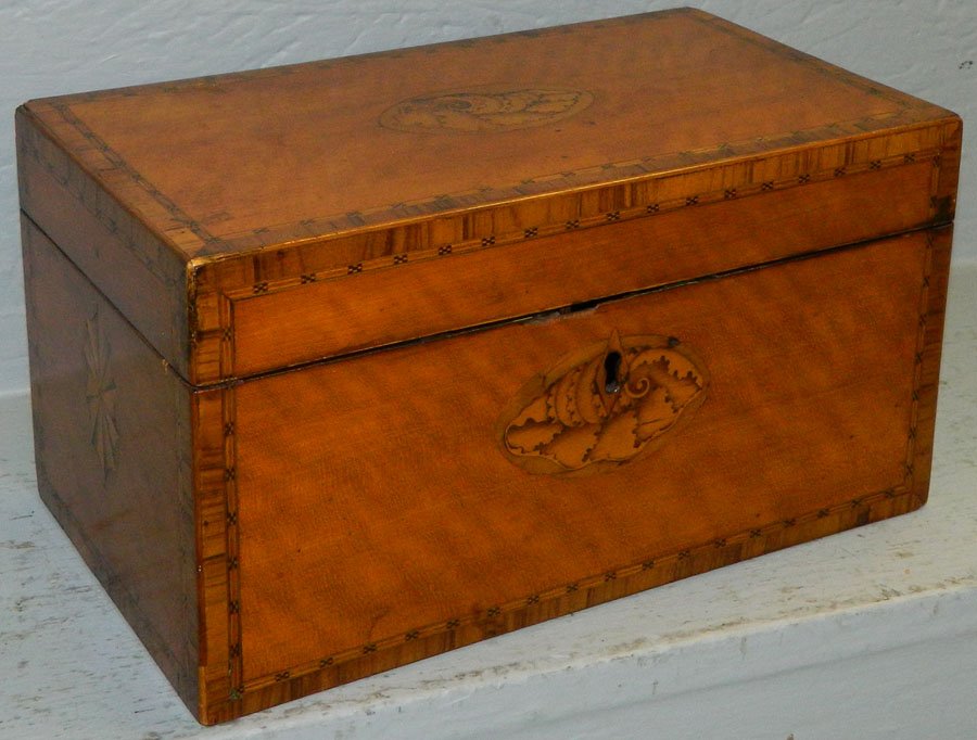 Satinwood inlaid dresser box w/ conch shell inlay (1 of 3)