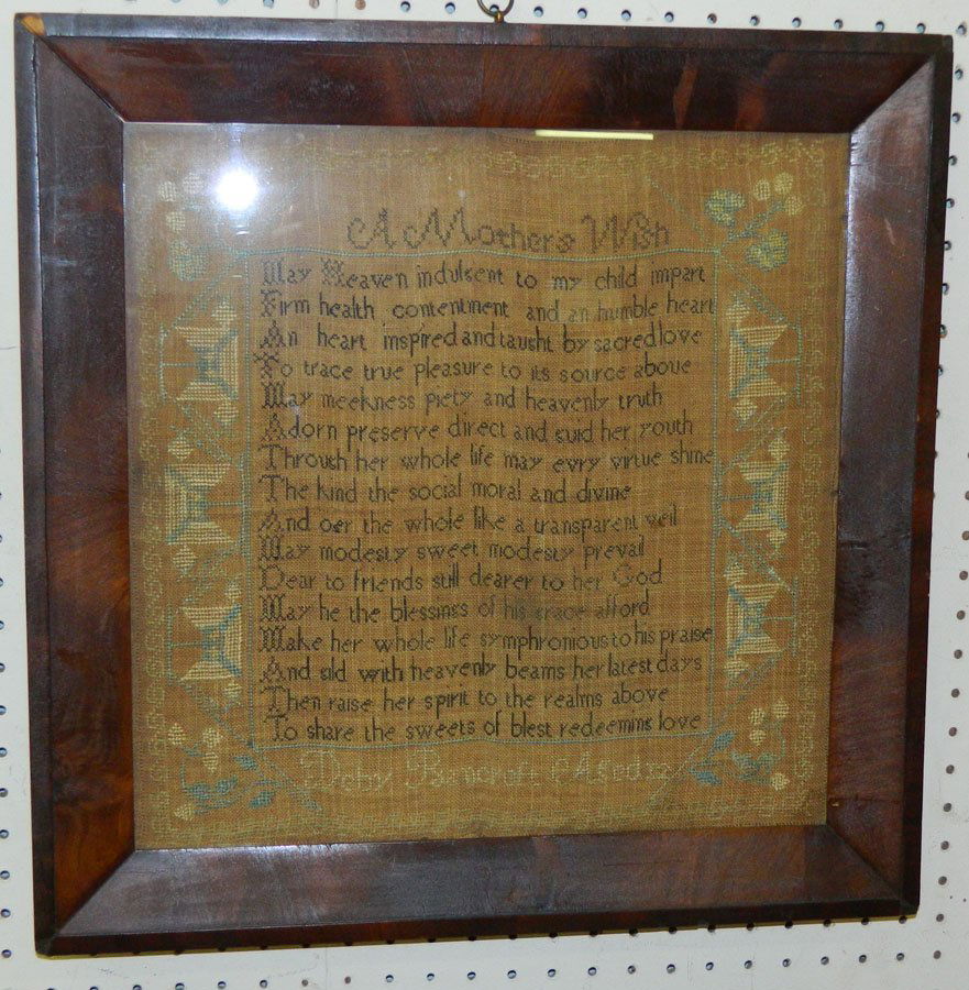 18th C. framed sampler signed Deby Bancroft (1 of 2)