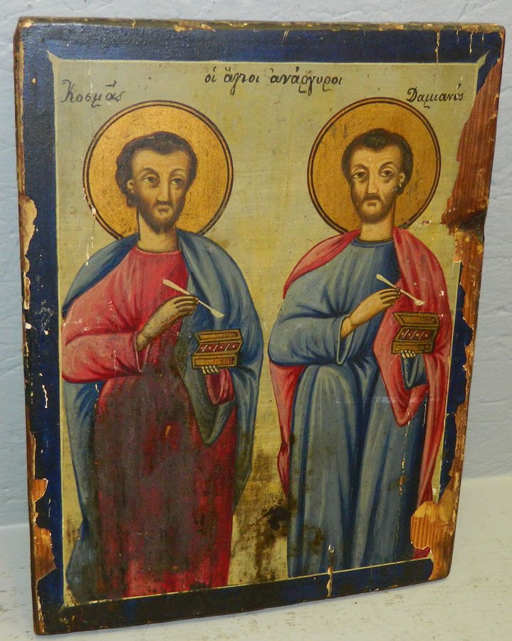 Greek Orthodox painted wood icon. 10 12"  14". (1 of 2)